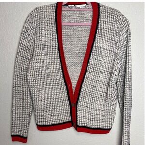 Vintage 80s–90s Anne Klein II Houndstooth Cardigan Sweater‎ — Red Trim, Size S